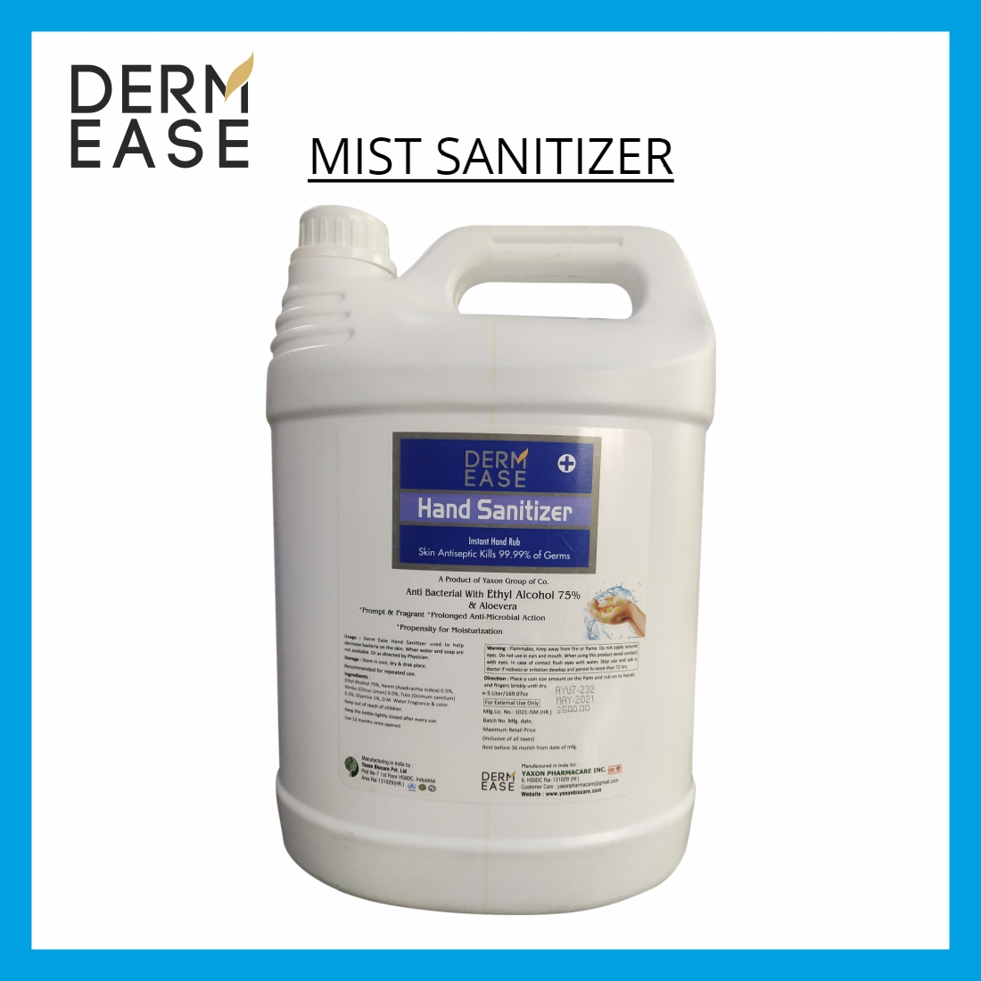 DERM EASE Mist Hand Sanitizer 5 Liter Can